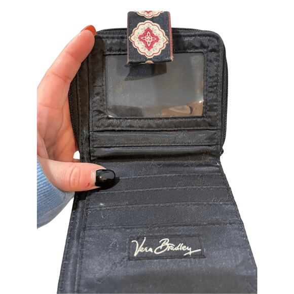 Vera Bradley CLASSIC BLACK Mini Zip Wallet Bifold Snap Close Change Purse - Picture 2 of 8